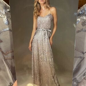 Mori Lee Taupe Sequin Maxi Dress